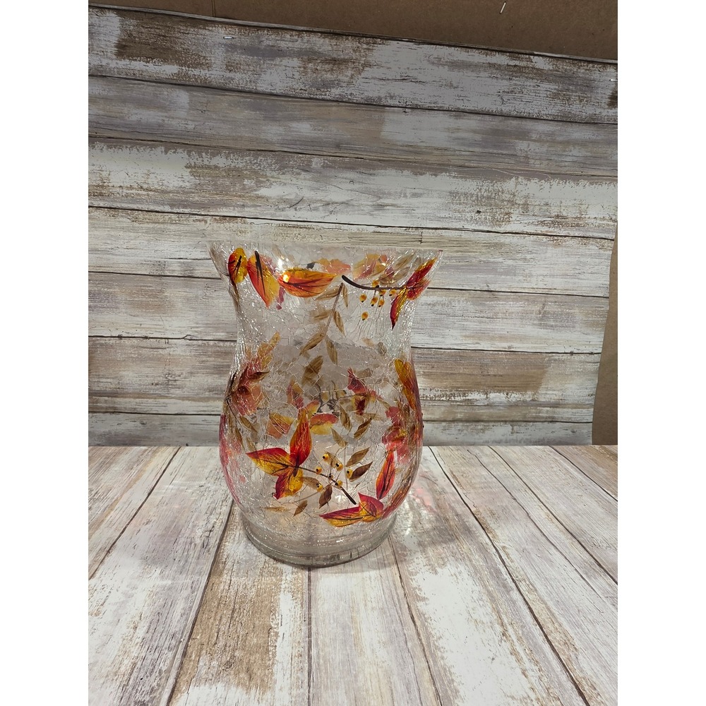 Yankee Candle Leaves Crackle Pillar Holder Fall Mosaic Glass Vase 1288271 8in - Picture 2 of 10